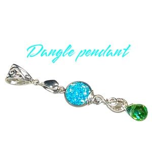 💙blue druzy agate-wire wrapped stone artisan pendant-stunning green briolette